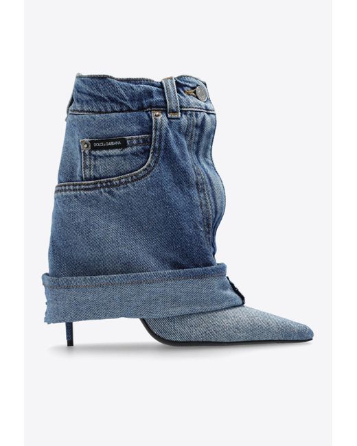 Dolce & Gabbana Blue Lollo 105 Denim Ankle Boots