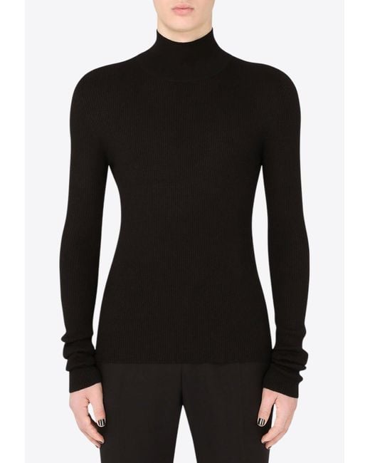 Dolce & Gabbana Black Turtleneck Ribbed Wool Sweater for men