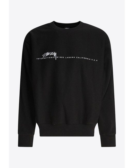 Stussy Black Logo Print Crewneck Sweatshirt for men