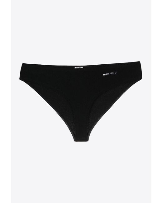 Miu Miu Black Logo Intarsia Cashmere Panties