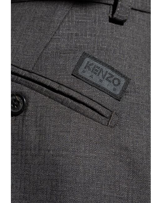 KENZO Gray Wool Creased Pants for men