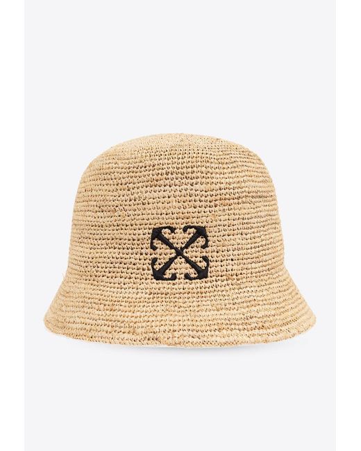 Off-White c/o Virgil Abloh Natural Arrows Embroidered Raffia Bucket Hat