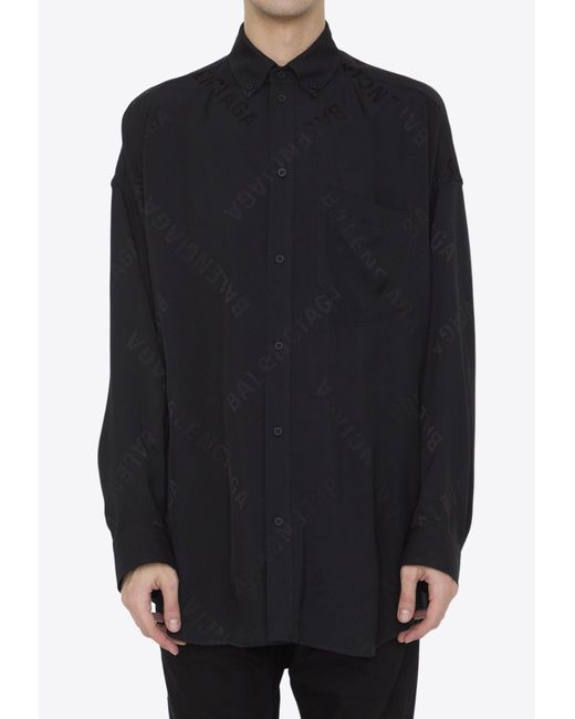 Balenciaga Black Diagonal Logo Oversized Shirt for men