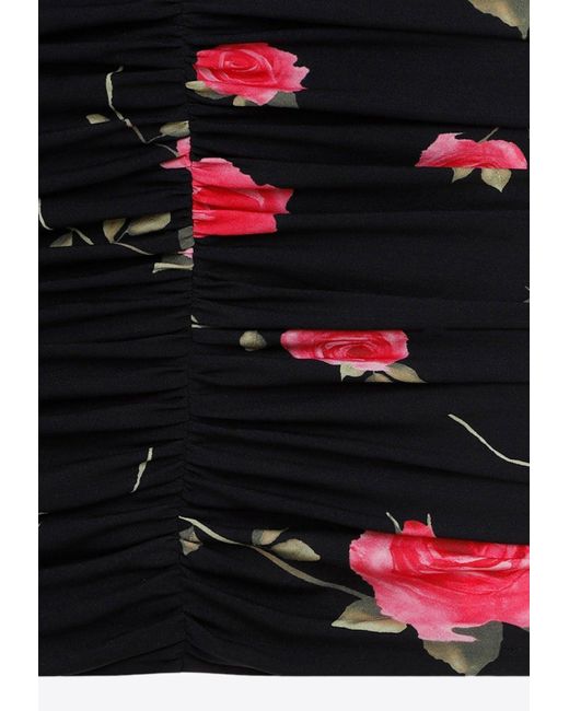 Magda Butrym Black Floral Print Off-Shoulder Mini Dress