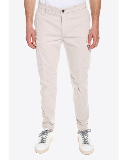 Eleventy White Cargo Pants With Logo-Patch for men