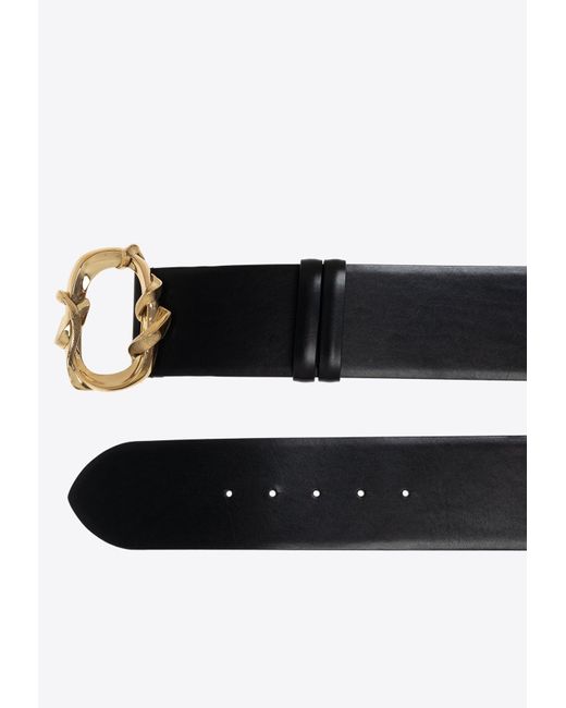 Alexander McQueen White Snake-Buckle Leather Belt