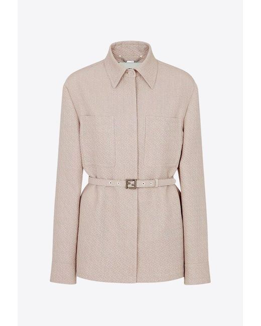Fendi Natural Ff Jacquard Belted Wool And Cashmere Jacket