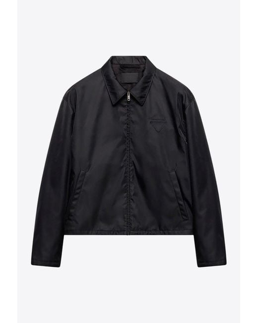 Prada Black Triangle-Patch Zipped Jacket for men