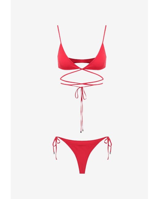 The Attico Red Triangle Wraparound Tie Bikini