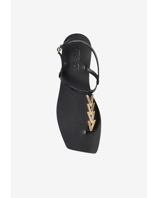 Versace White V-Chain Leather Flat Sandals