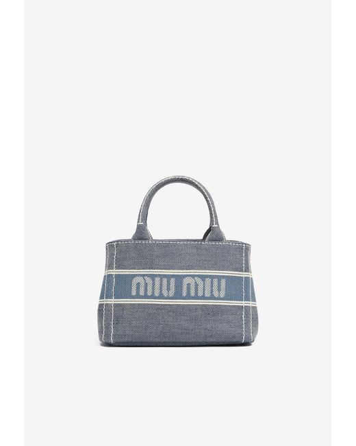 Miu Miu Blue Jacquard Logo Denim Tote Bag
