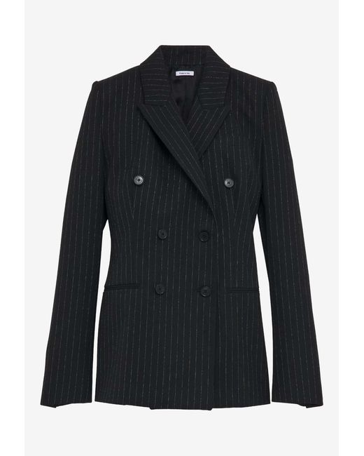 McQueen Black Double-Breasted Pinstripe Jacket
