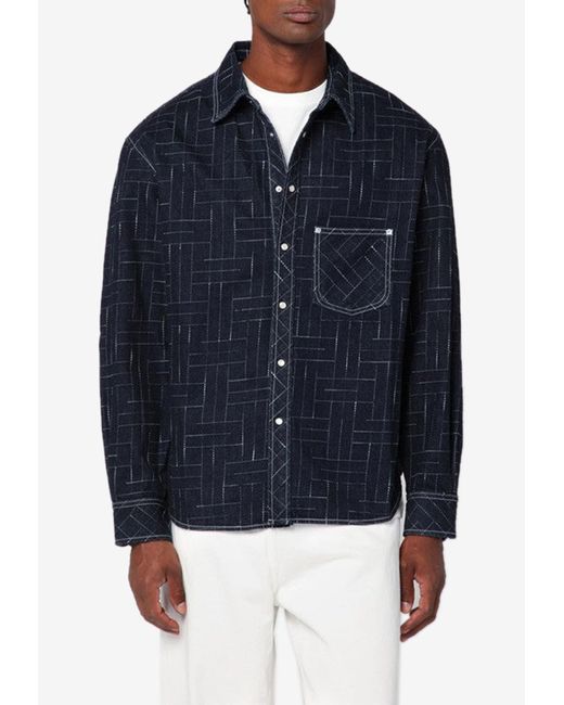 KENZO Blue Weave Jacquard Button-Up Shirt for men