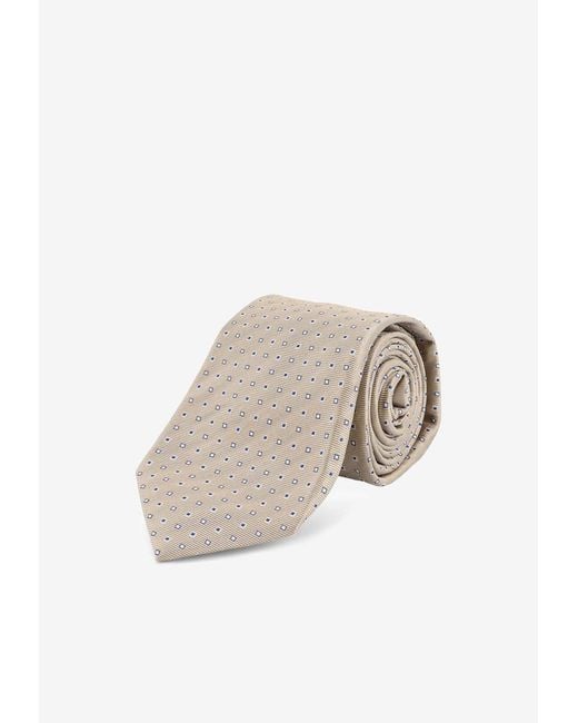 Kiton White Patterned Jacquard Silk Tie for men