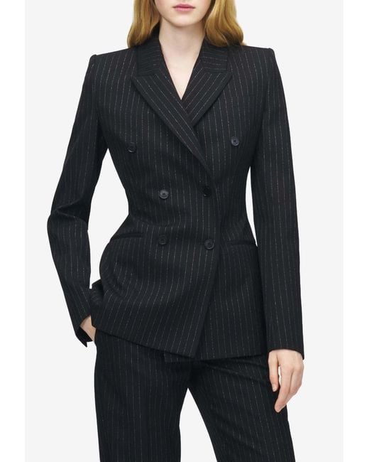McQueen Black Double-Breasted Pinstripe Jacket