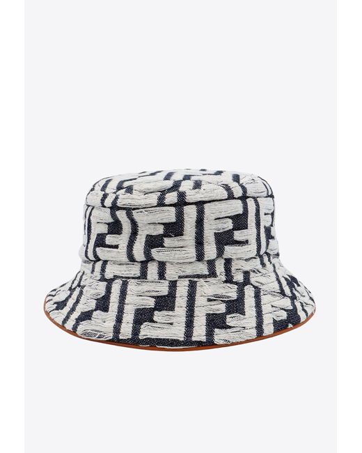 Fendi White Ff Motif Denim Bucket Hat for men