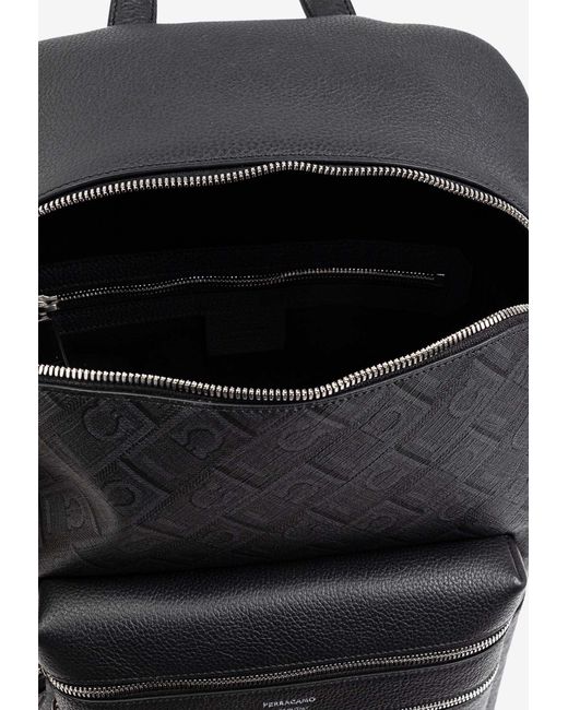Ferragamo Black Embossed Monogram Backpack for men