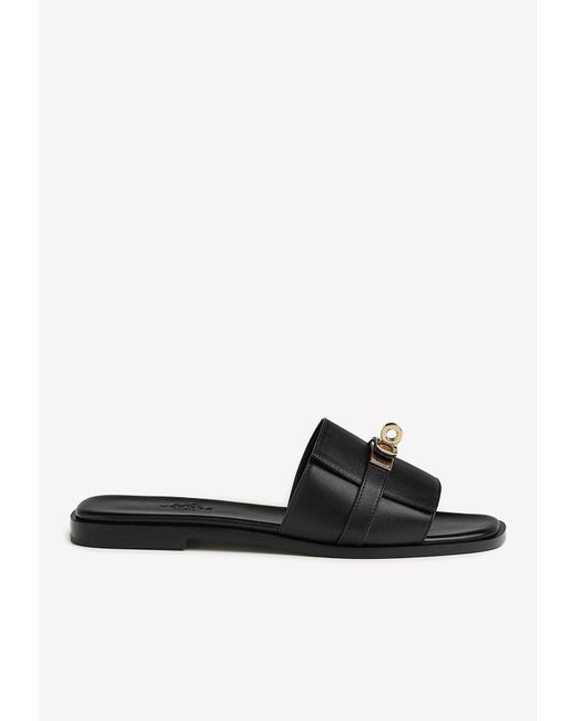 Hermès Black Giulia Sandals In Calf Leather With Permabrass Kelly Buckle