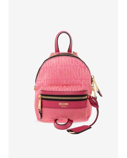 Moschino Pink Mini Logo Zipped Backpack