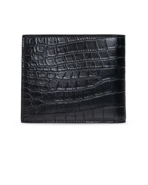 Saint Laurent Black East/West Croc-Embossed Leather Wallet for men