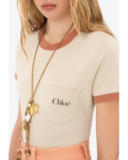 Chloé Natural Logo Print Short Sleeved T-Shirt