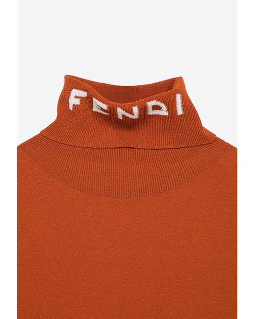 Fendi Brown High-Neck Logo-Jacquard Sweater
