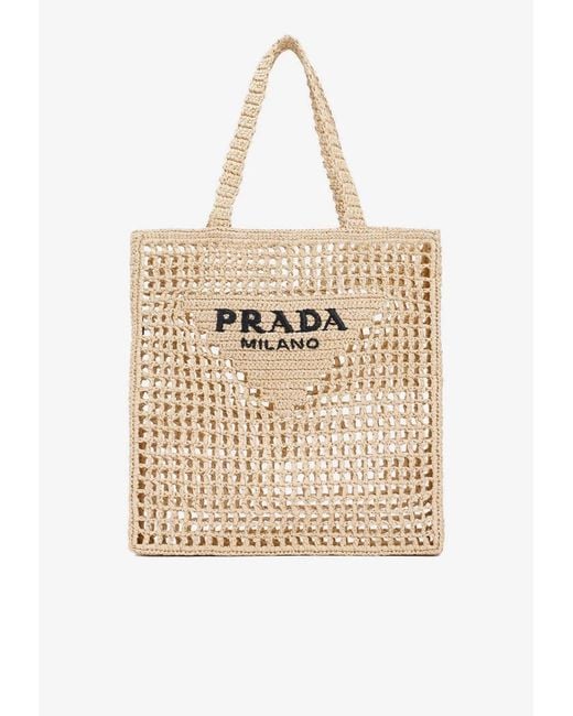 Prada Raffia Shopping Tote Bag in Natural | Lyst UK