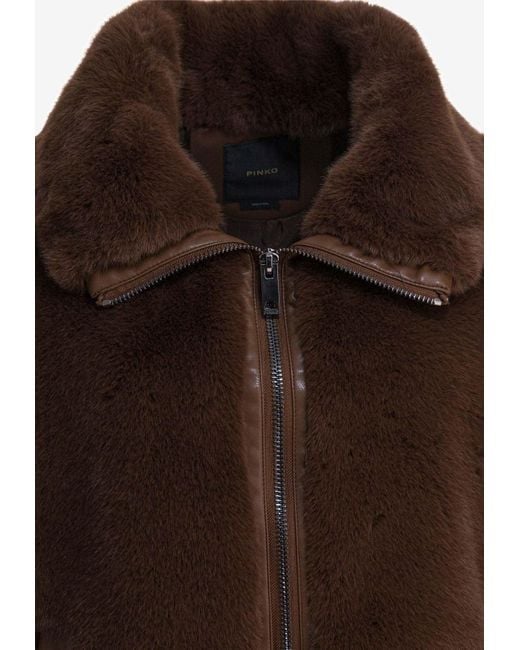 Pinko Brown Faux Fur Zip-Up Vest