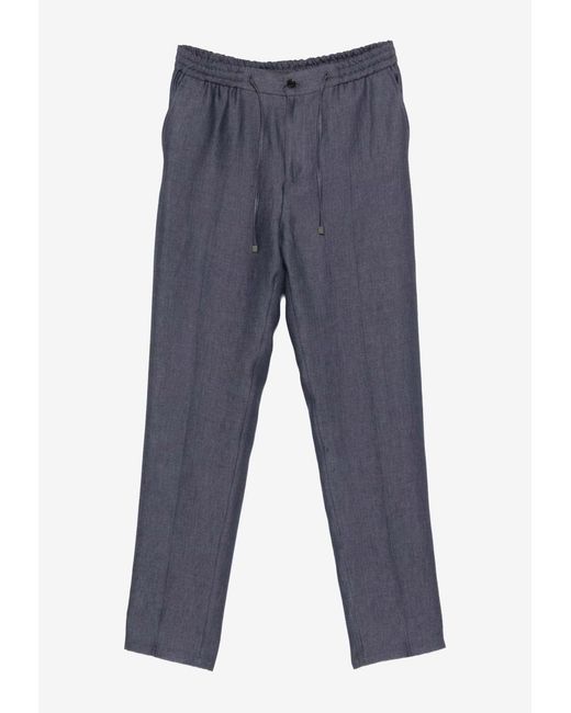 Etro Blue Linen Drawstring Track Pants for men