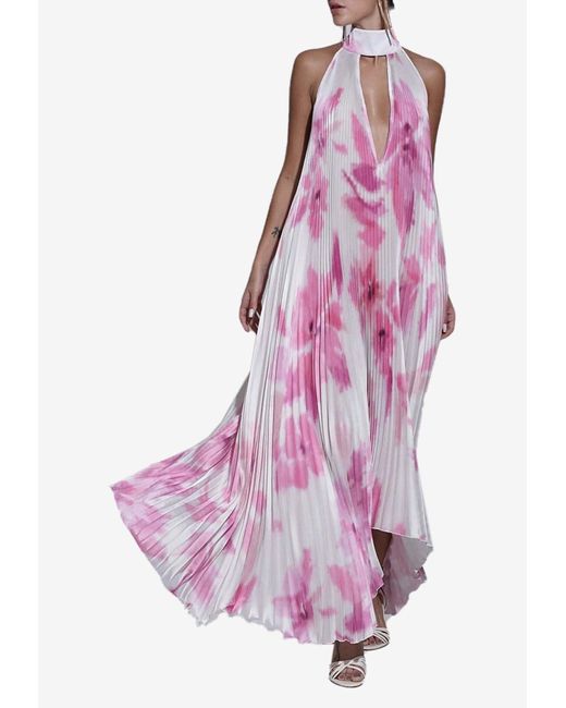 L'idée Pink Opera Plisse Floral Maxi Dress