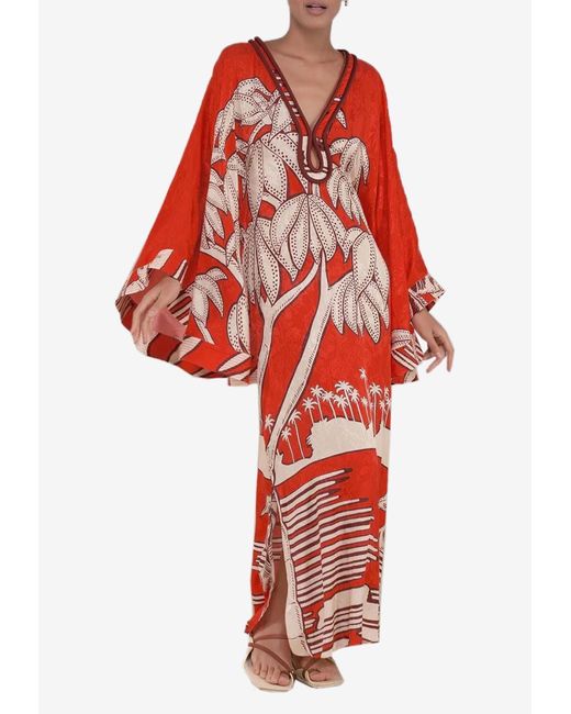 Johanna Ortiz Red Africa Oriental Maxi Dress