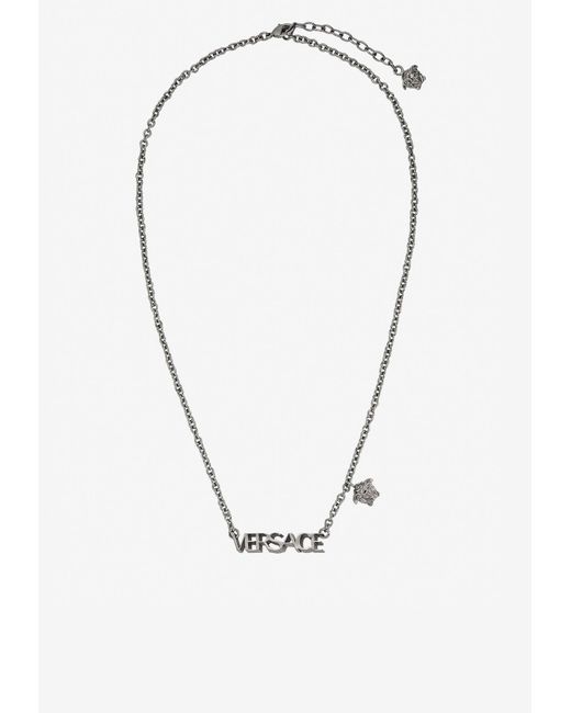 Versace Metallic Logo Necklace With Medusa Charm