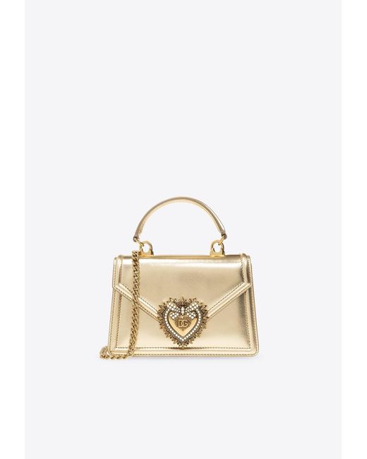 Dolce & Gabbana Natural Small Devotion Metallic Leather Shoulder Bag