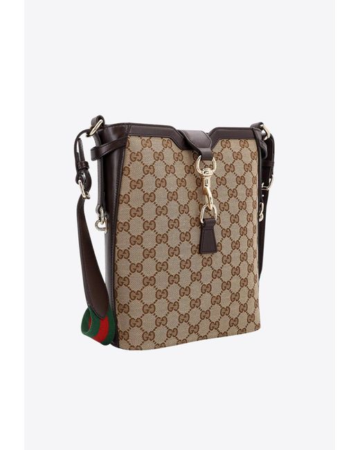 Gucci Brown Medium Logo Jacquard Bucket Shoulder Bag