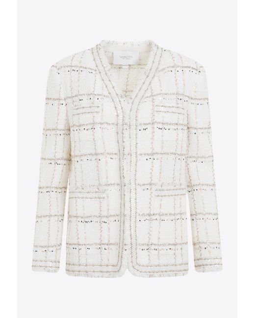 Giambattista Valli White Bouclé Sequin-Embellished Jacket