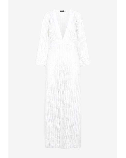 Moeva White Fernanda Chain-knit Maxi Dress