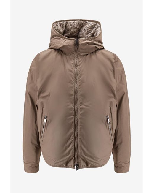 Brunello Cucinelli Gray Reversible Wool And Silk Puffer Jacket