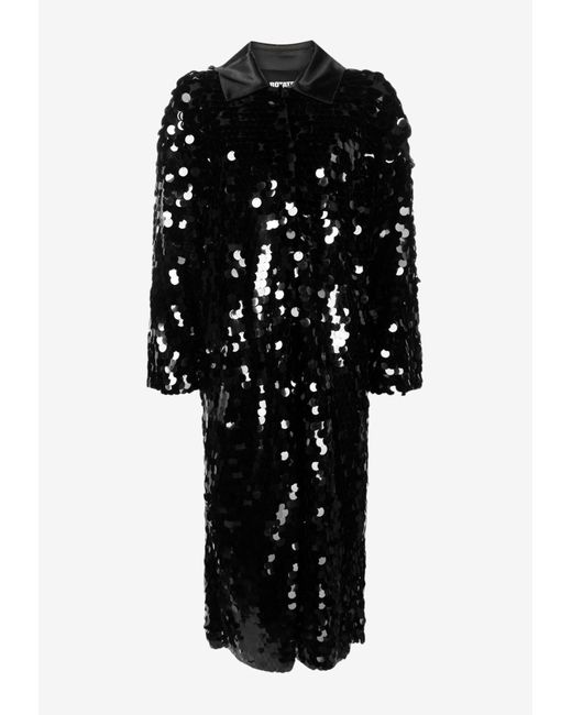 ROTATE BIRGER CHRISTENSEN Paillettes-embellished Midi Coat in Black | Lyst