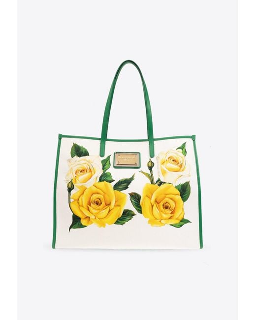 Dolce & Gabbana Metallic Large Rose Print Tote Bag