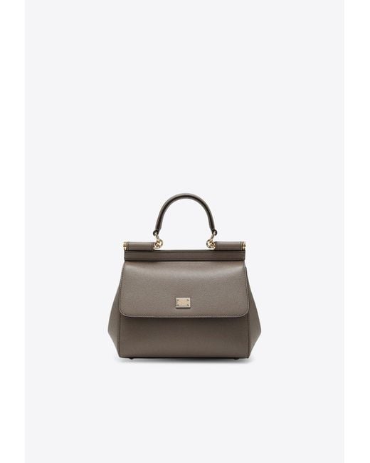 Dolce & Gabbana Gray Medium Sicily Grained Leather Top Handle Bag