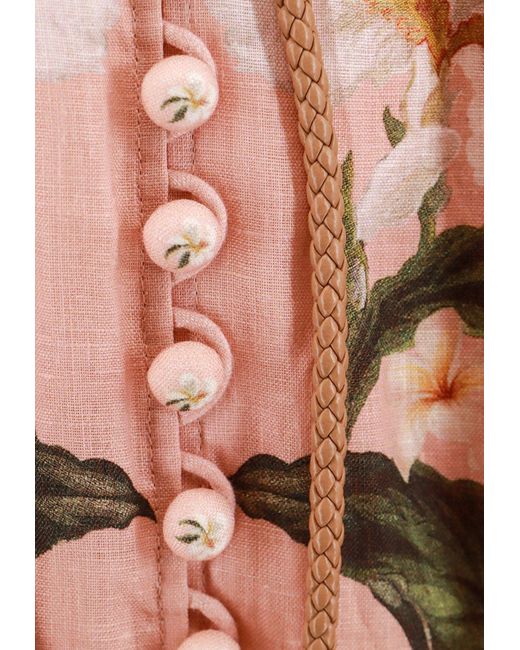 Zimmermann Pink Lexi Billow Floral Print Midi Dress
