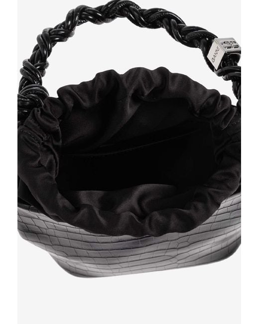 Ganni Black Bou Croc-Embossed Leather Bucket Bag