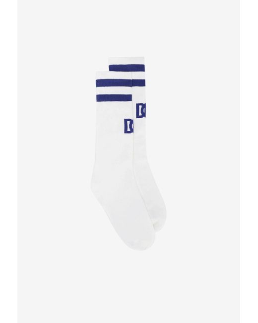 Dolce & Gabbana Cotton Dg Socks With Signature Logo in White | Lyst