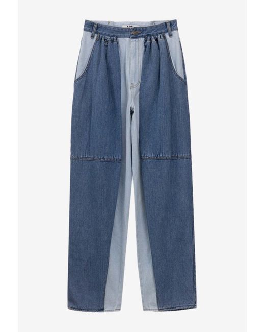 SJYP Blue Patchwork Straight Jeans