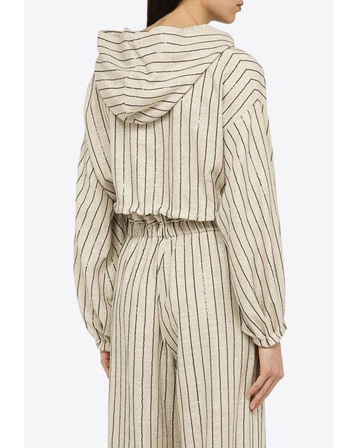 The Mannei Natural Sunne Striped Cropped Hooded Sweatshirt