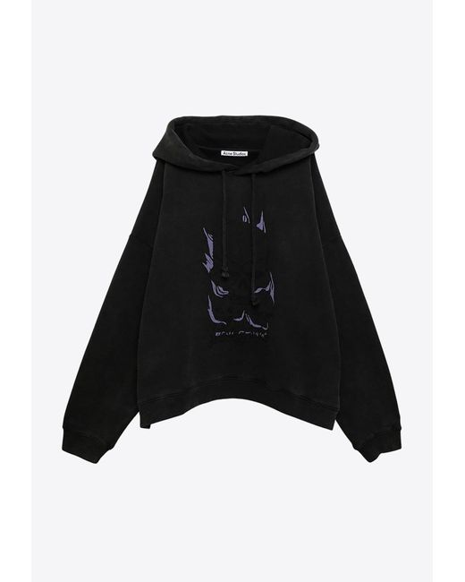 Acne Black Skull Print Hooded Sweatshirt for men