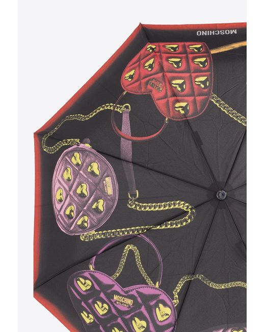Moschino White Bags Illustration Print Foldable Umbrella