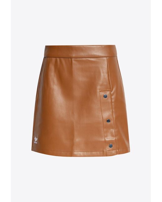 Adidas Originals Brown Faux Leather Logo Mini Skirt