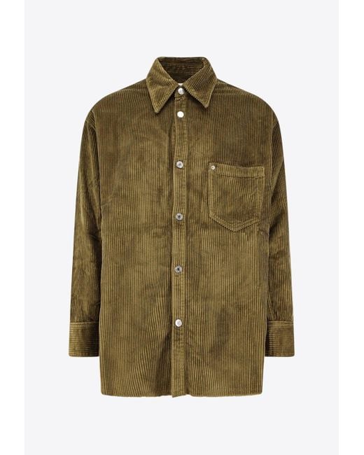 AMI Green Corduroy Buttoned Shirt for men