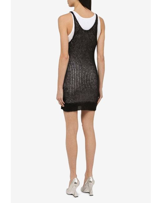 DSquared² Black Mesh Paneled Sleeveless Mini Dress